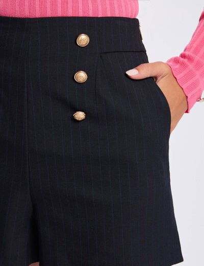 Short taille haute boutons bleu marine femme