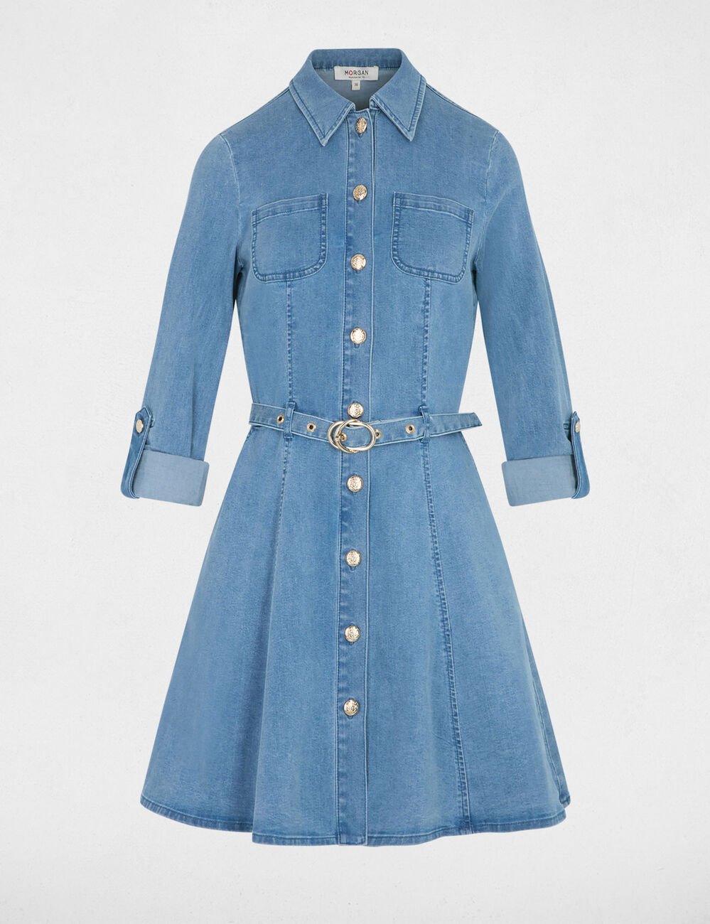 Korte aansluitende jurk stone washed denim vrouw