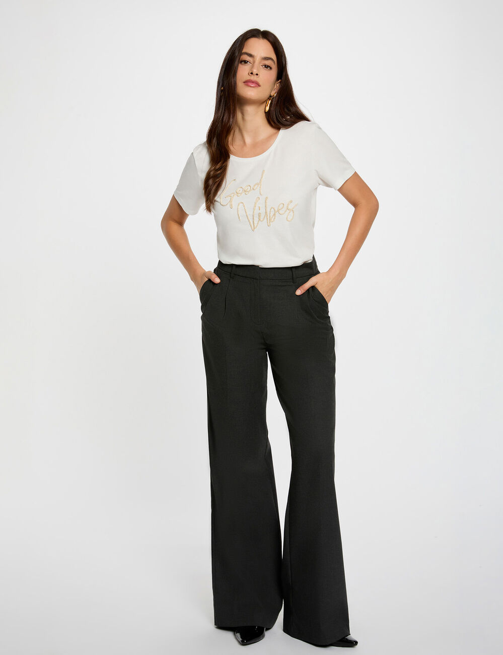 T-shirt droit inscription blanc femme