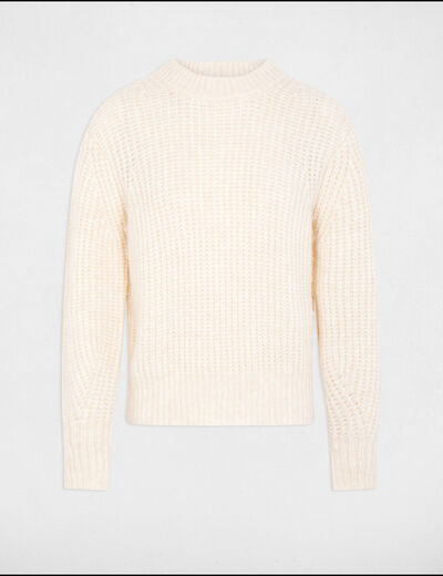 Pull col rond manches longues ivoire femme