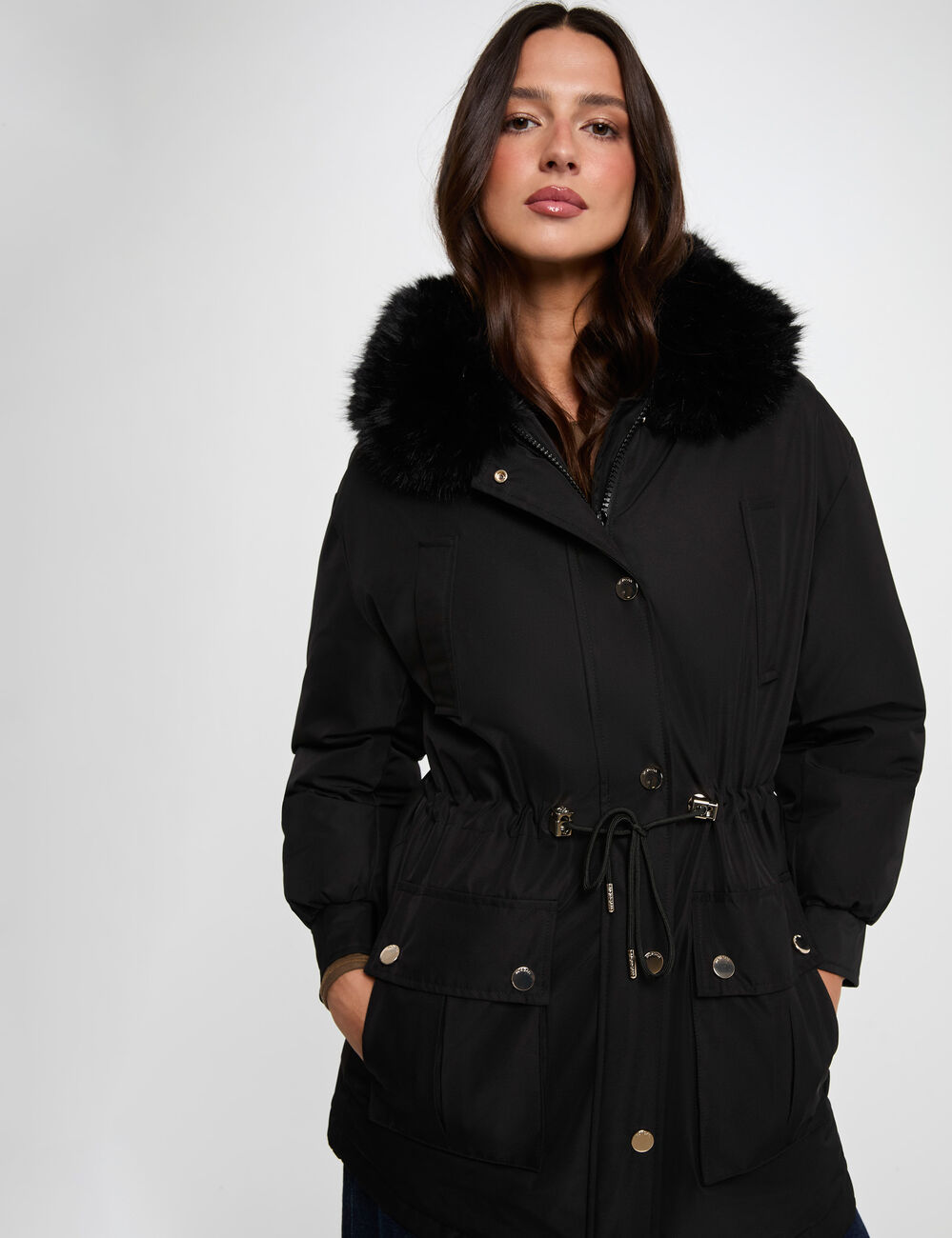 Parka col fourrure noir femme