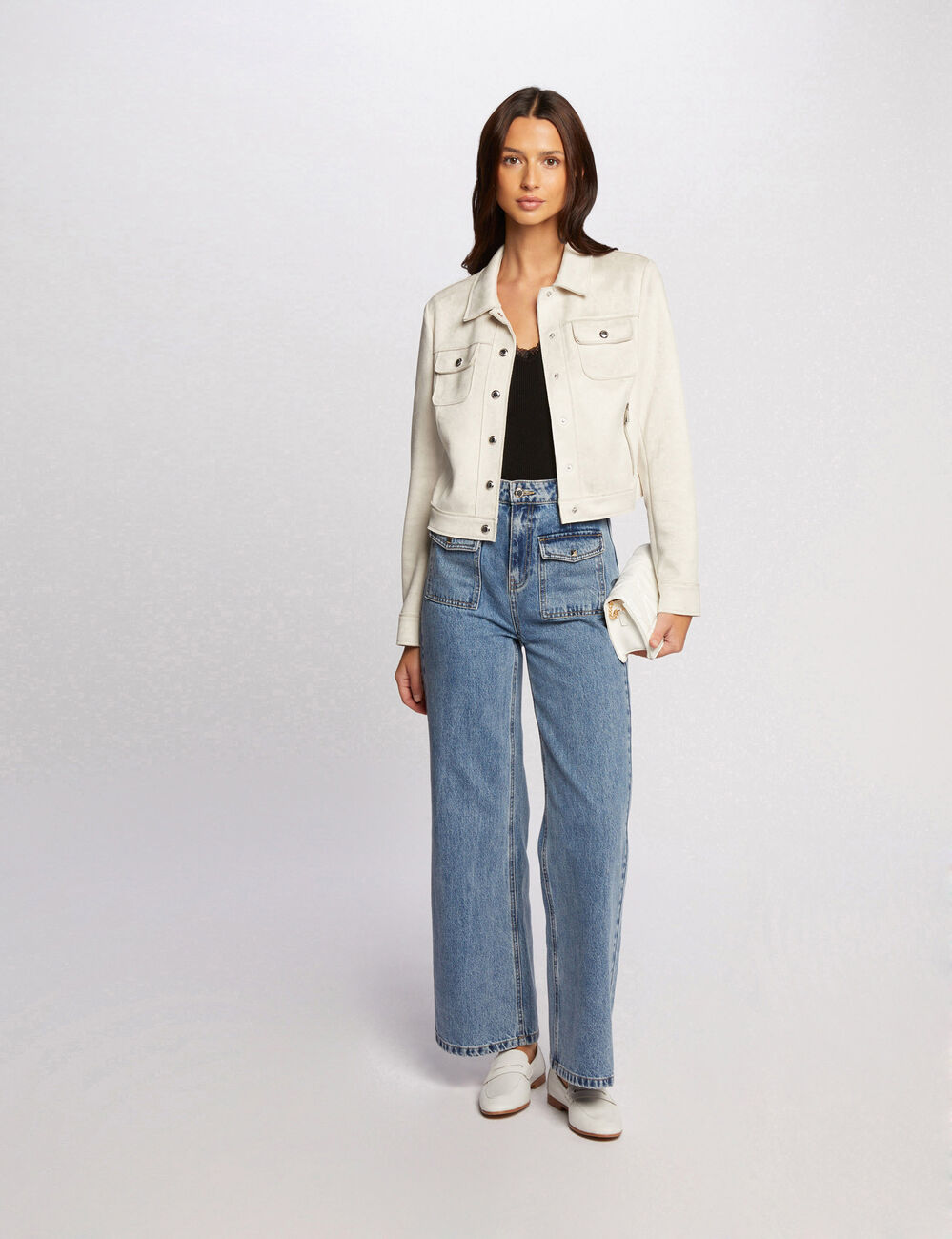 blouson suedine boutonne ecru femme Blouson suédine boutonné ecru femme