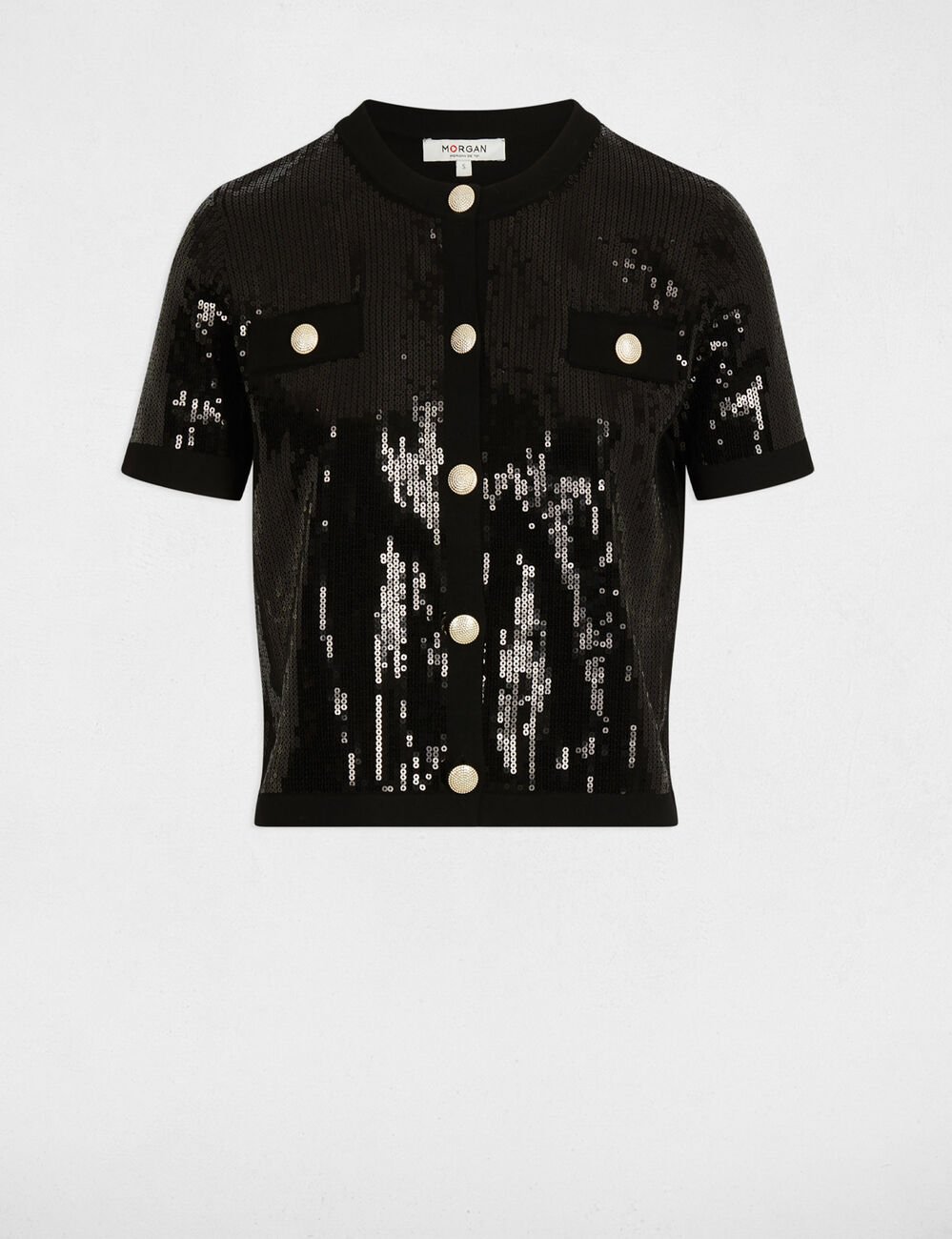 Vest met ronde hals en pailletten zwart vrouw