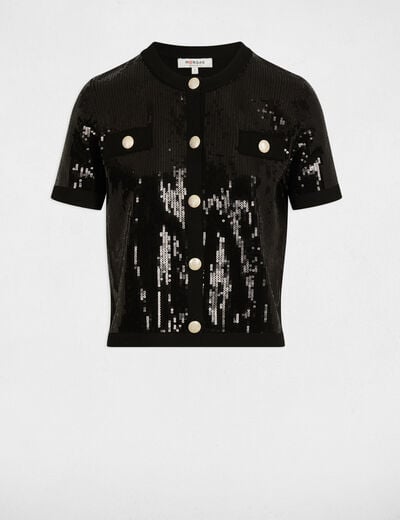 Vest met ronde hals en pailletten zwart vrouw