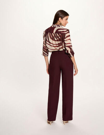 Rechte broek met plooitjes pruim vrouw