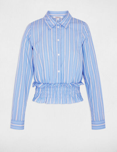 Chemise ray&eacute;e cropped bleu ciel femme