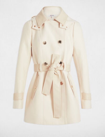 Trenchcoat details kunstleer ivoor vrouw