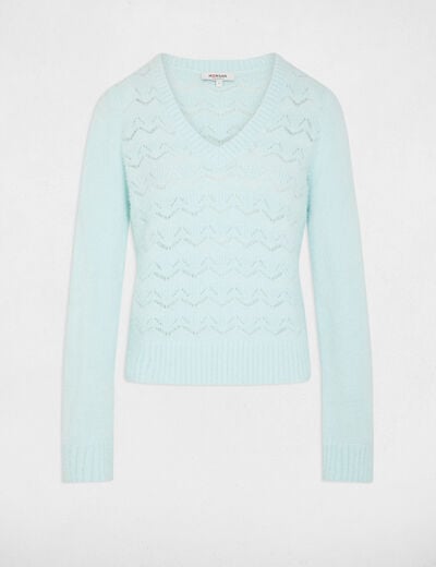 Pull col en V bleu ciel femme