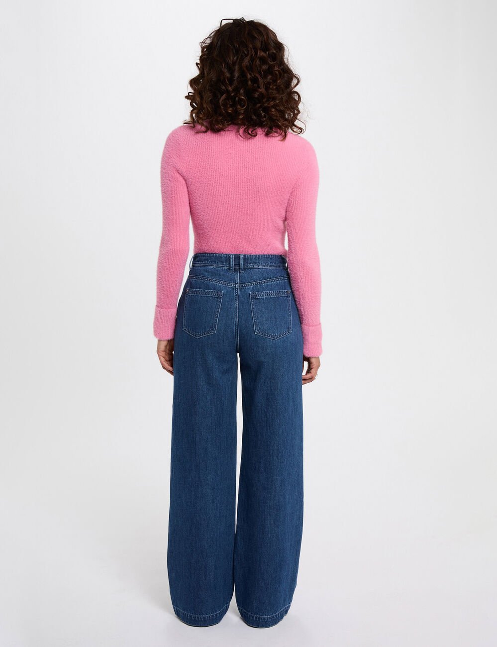 Pull manches longues maille duveteuse rose femme