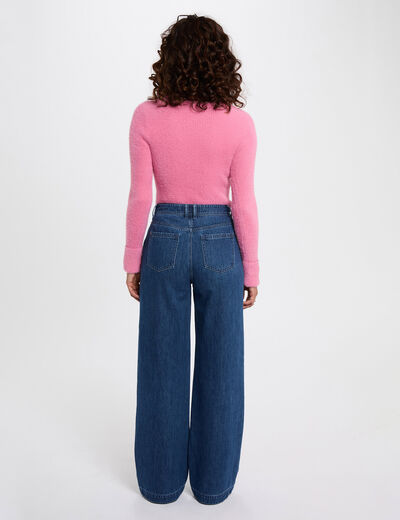 Pull manches longues maille duveteuse rose femme