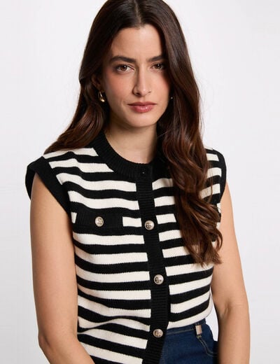 Gilet ray&eacute; sans manches ivoire femme