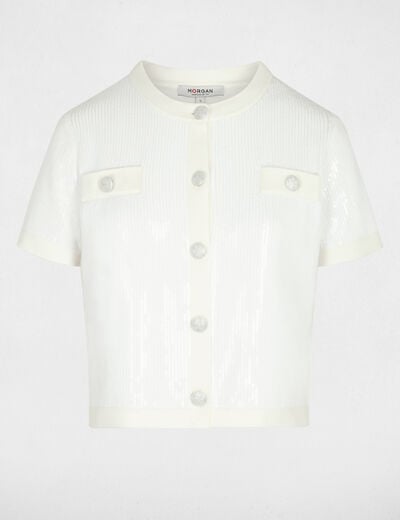 Vest met ronde hals en pailletten helder wit vrouw