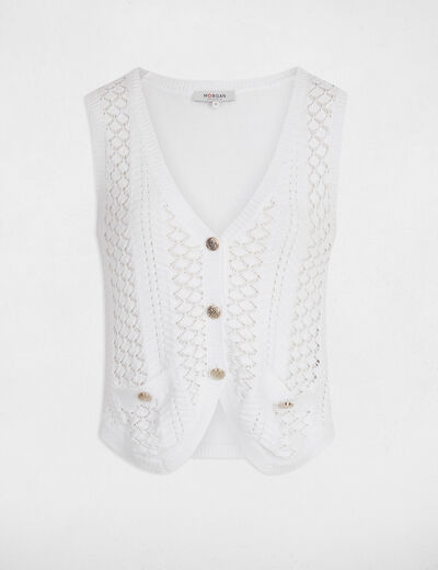 Gilet sans manches col v blanc femme