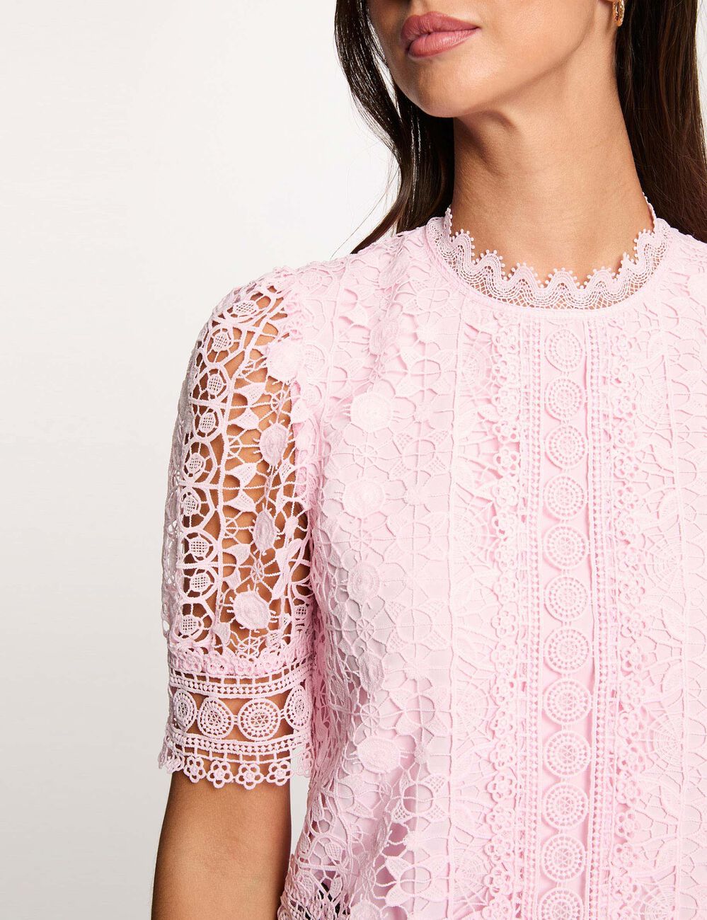 Blouse met korte kanten mouwen roze vrouw