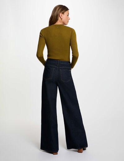 Pull cintr&eacute; col rond vert olive femme