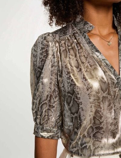 Getailleerd shirt met pofmouwen meerkleurig vrouw