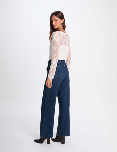 Kant T-shirt met lange mouwen ivoor vrouw