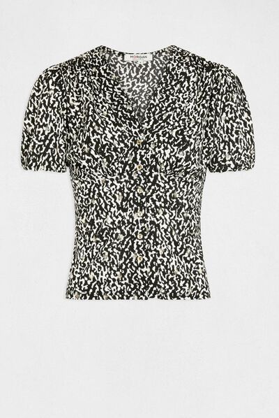 T-shirt met knopen en dierenprint meerkleurig vrouw