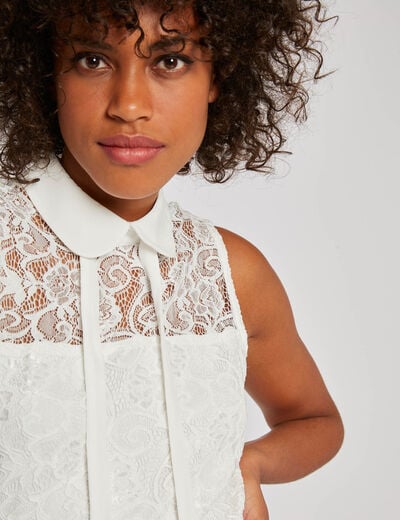 Mouwloze blouse van dubbele kant helder wit vrouw
