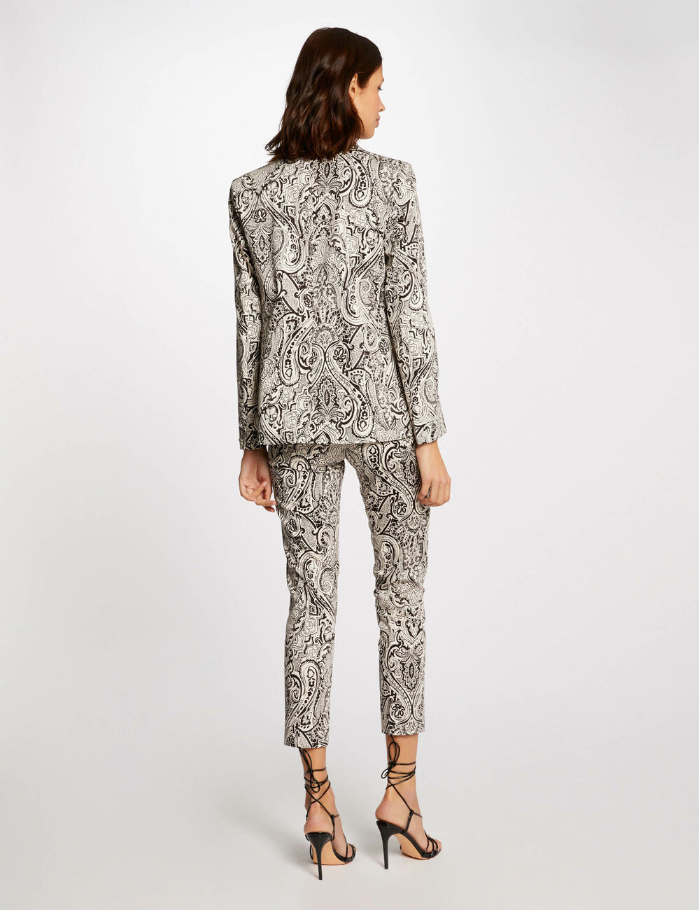 Pantalon ajust&eacute; imprim&eacute; cachemire noir femme