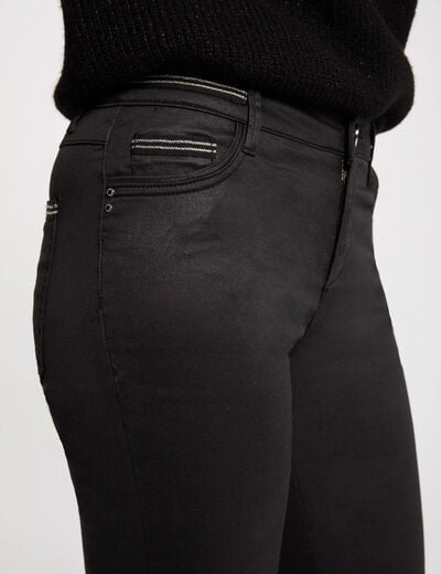 Pantalon slim enduit noir femme