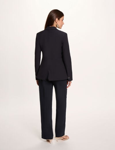Hoge taille rechte broek marineblauw vrouw