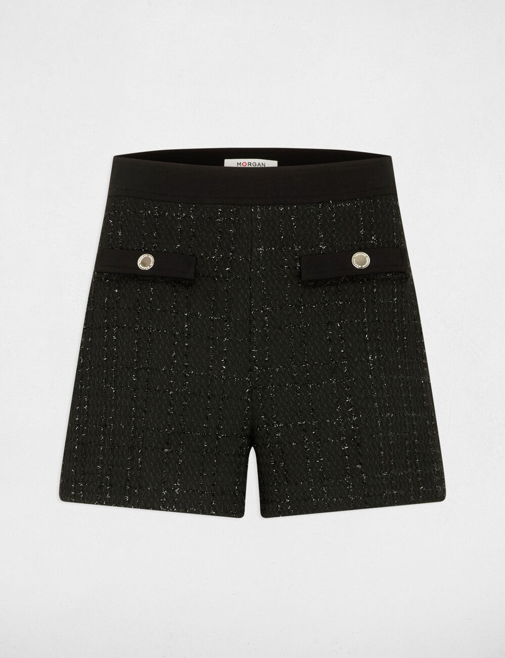 Short ajusté tweed noir femme