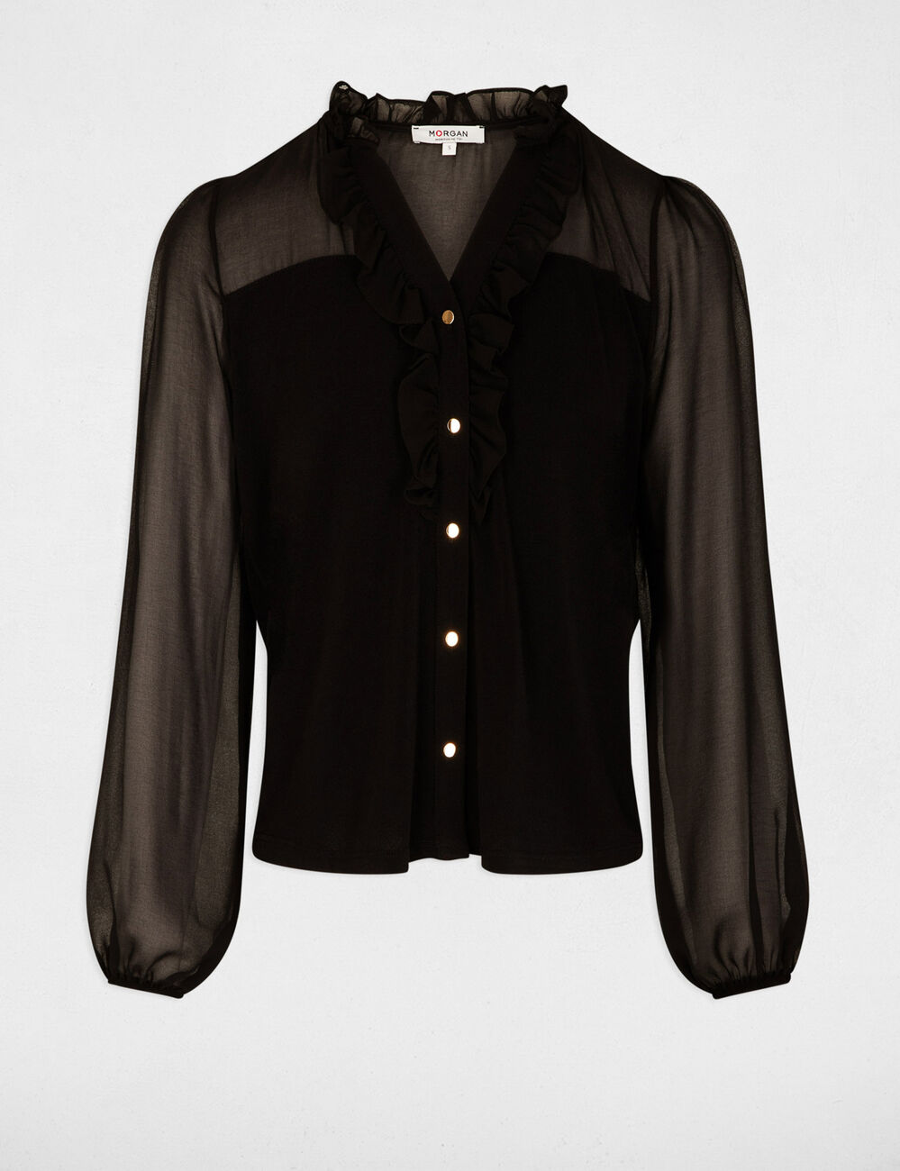 Chemise voile col v noir femme