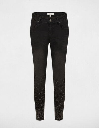 Rechte jeans met strass 7/8e zwart vrouw