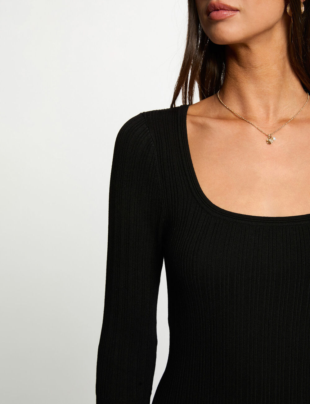 Robe tricot manches 3/4 noir femme