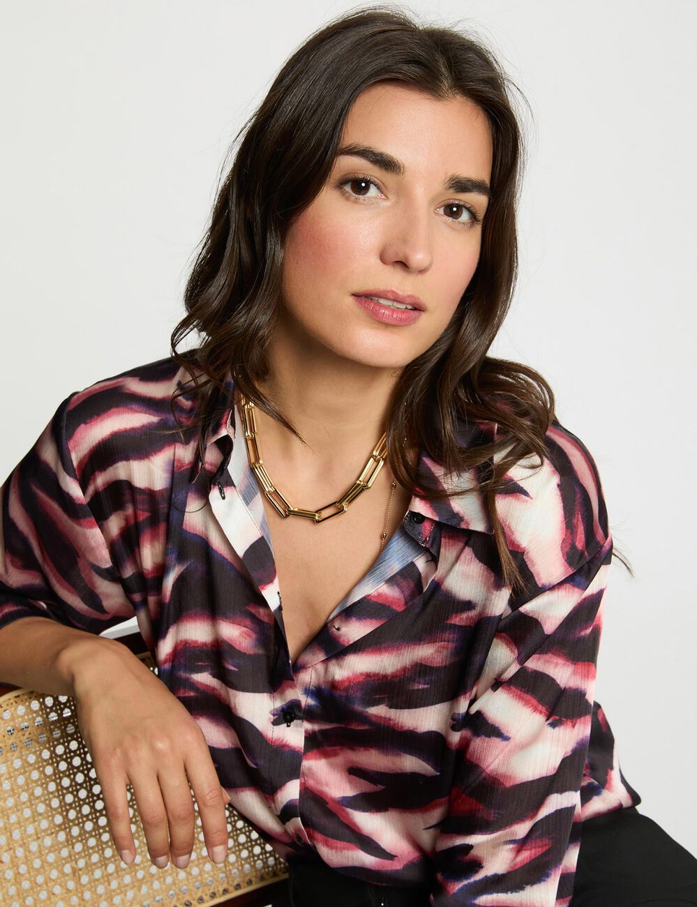 Vloeiend overhemd met reverskraag meerkleurig vrouw