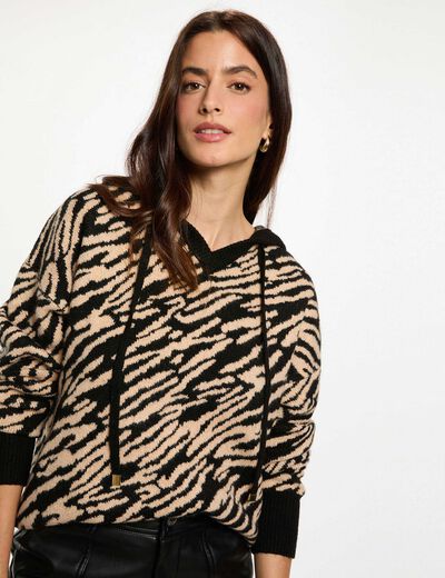 Pull court à capuche noir femme