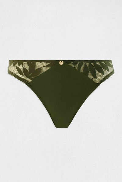 Slip en dentelle vert kaki femme