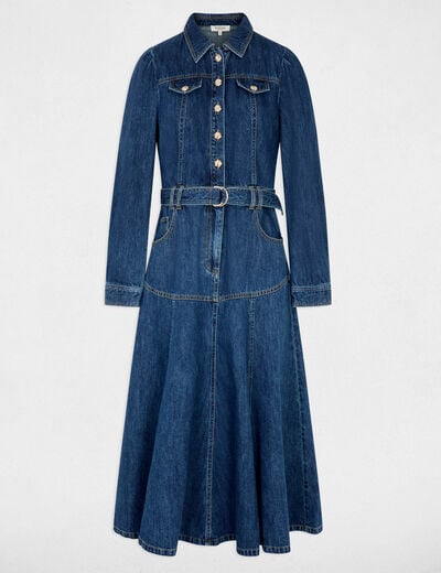 Robe longue ajust&eacute;e denim brut femme