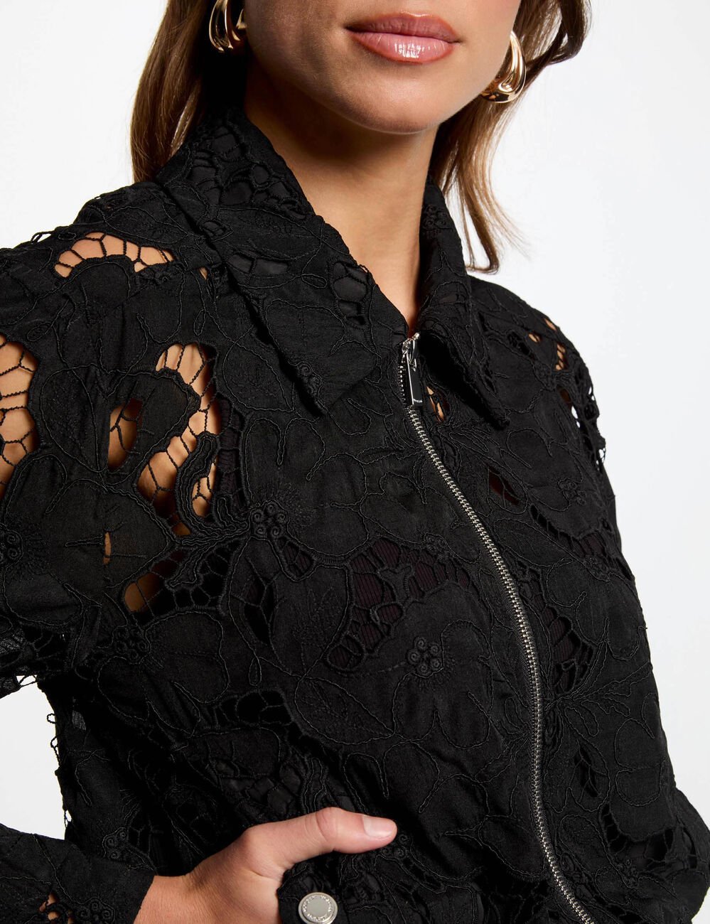 Blouson court dentelle noir femme