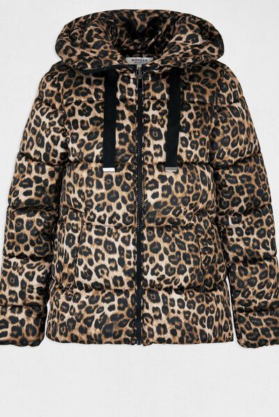 Doudoune à capuche imprimé léopard multico femme