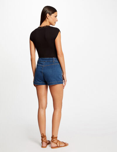 T-shirt manches courtes &agrave; dentelle noir femme