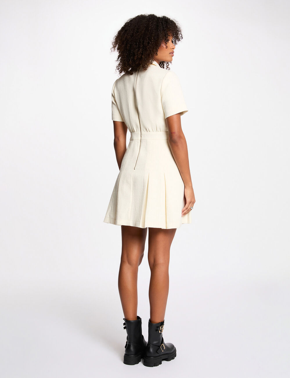 Robe tweed évasée ecru femme