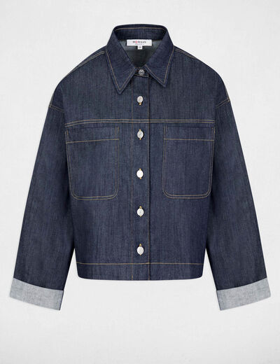 Veste jean cropped denim brut femme