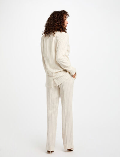 Gestreepte wijde broek beige vrouw