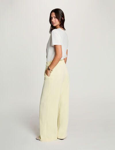 Pantalon large taille haute jaune pastel femme