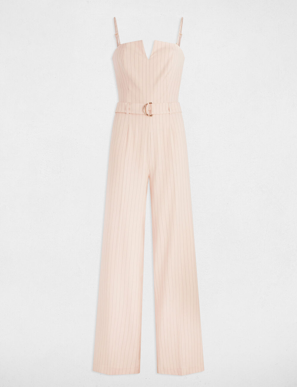 Lange gestreepte jumpsuit lichtroze vrouw
