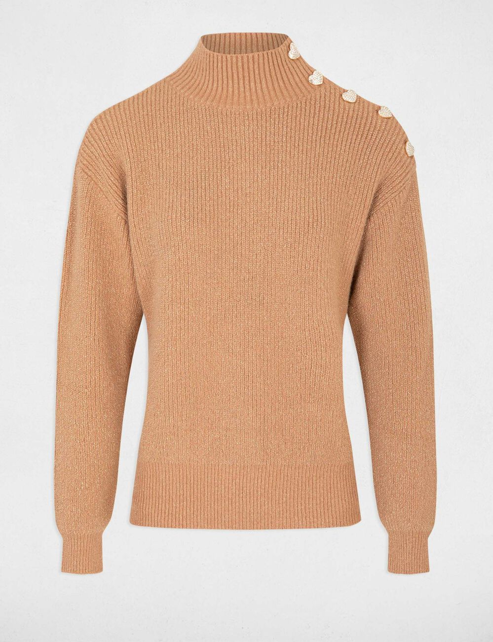 Trui met lange mouwen en knopen camel vrouw