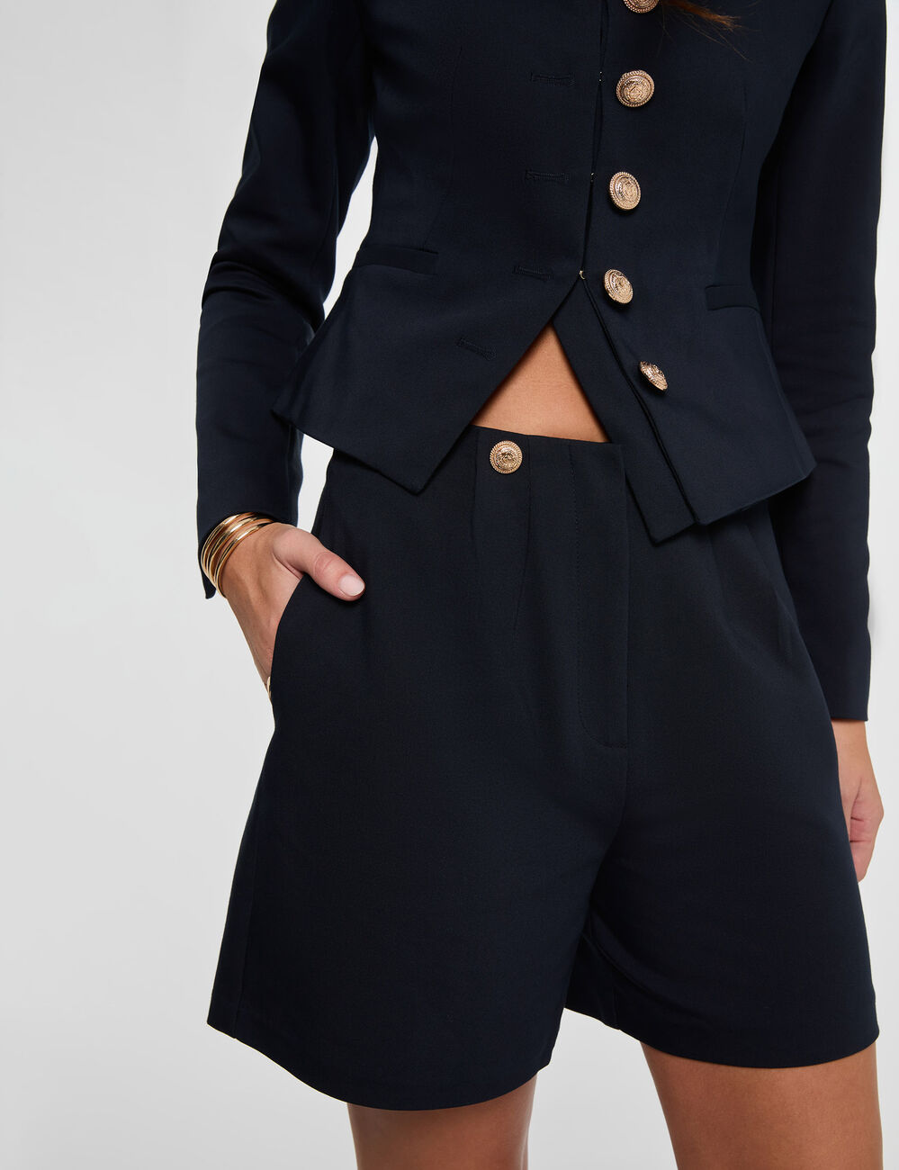 High-waist brede short marineblauw vrouw