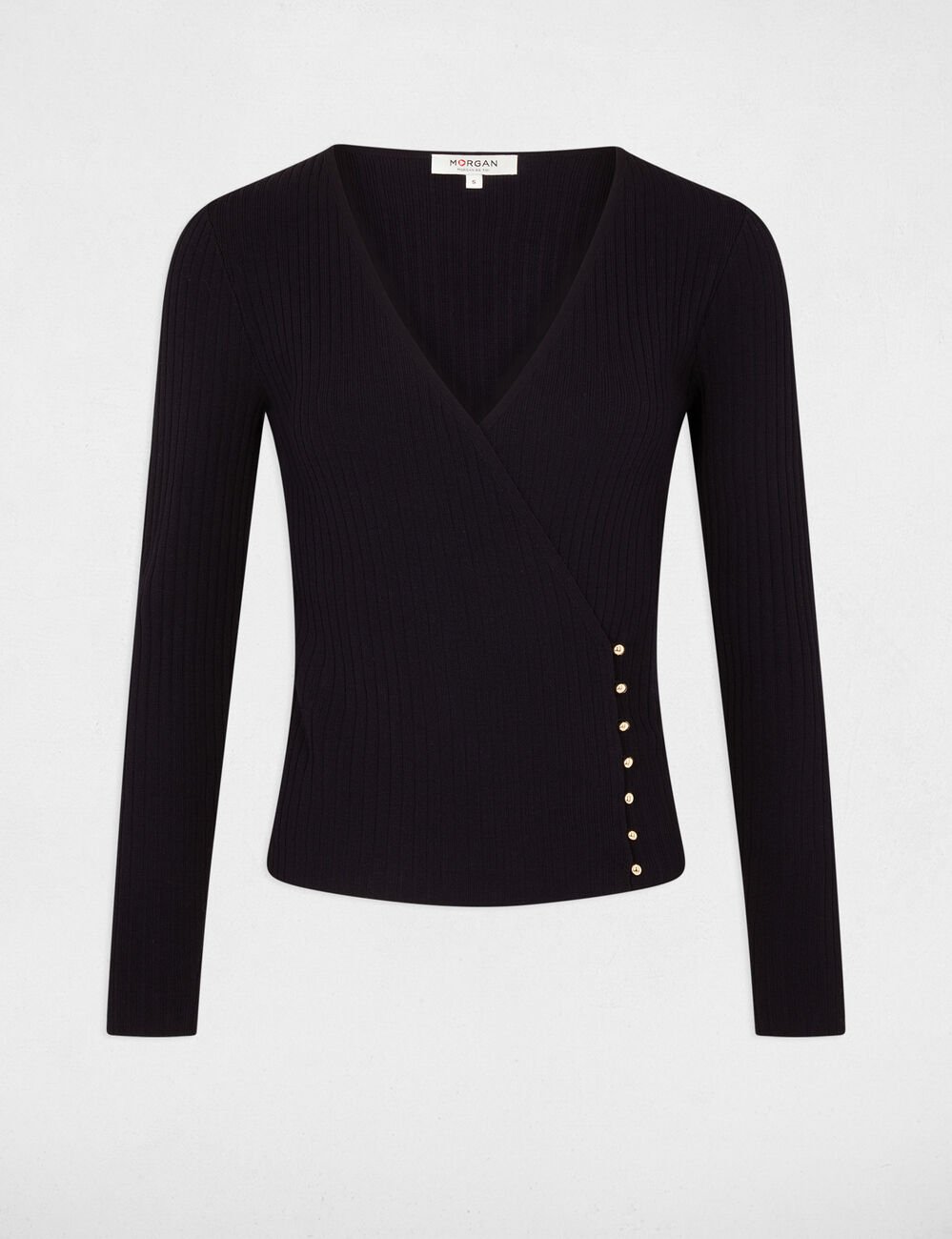 Trui met lange mouwen en overslagkraag marine vrouw