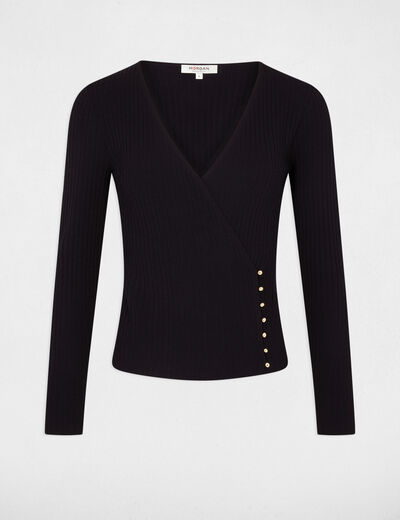 Pull manches longues col cache-coeur marine femme