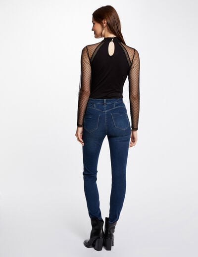 T-shirt manches longues &agrave; plumetis noir femme