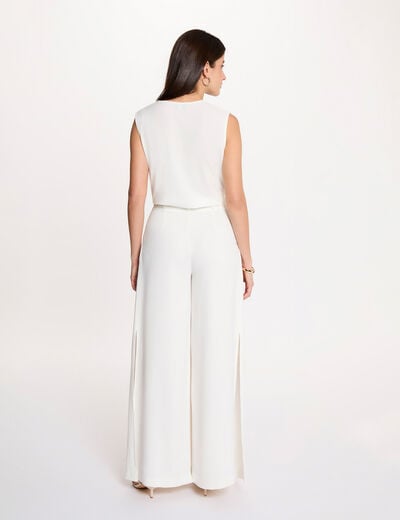 T-shirt col lavalli&egrave;re blanc femme