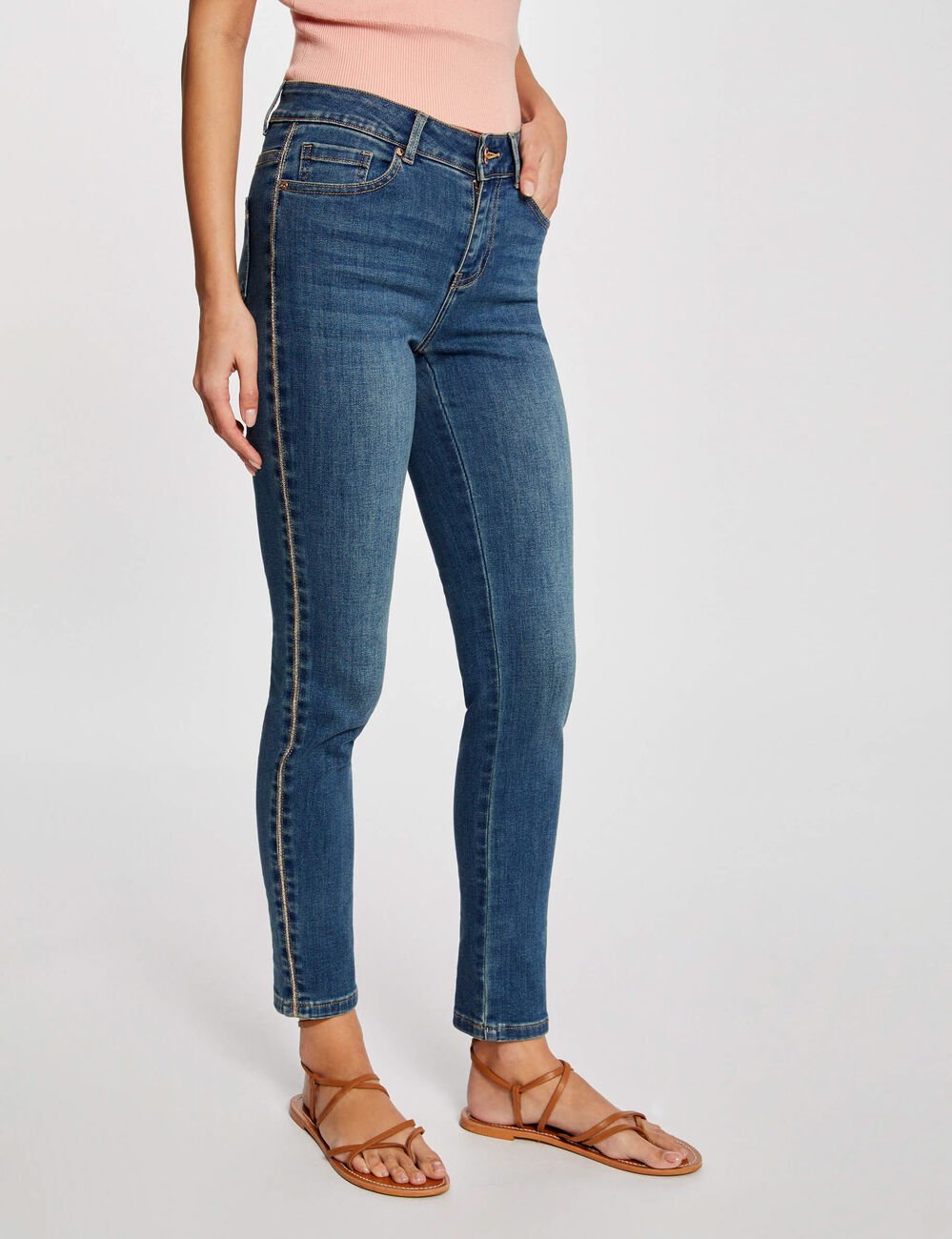 Jeans slim avec bandes strass jean stone femme
