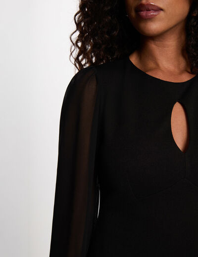 Robe courte avec manches transparentes noir femme